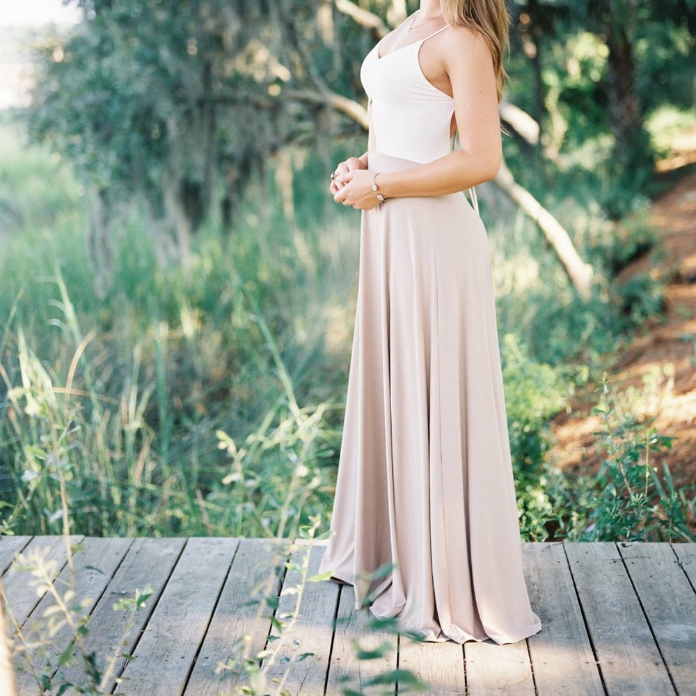 Cream/Taupe Maxi Open Back Dress, Perfect for Engagement/Bridal photoshoot